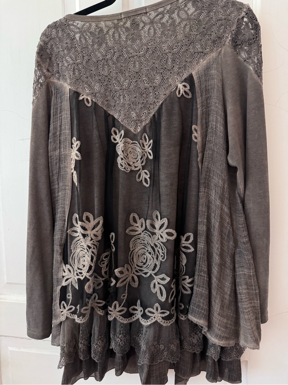 Embellished Dark Gray Lace & Embroidered Long-Sleeve Tunic - Picture 6 of 6